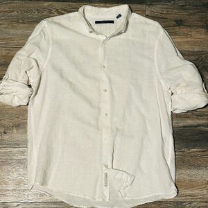 Perry Ellis Men White Linen Dress Shirt Size Large